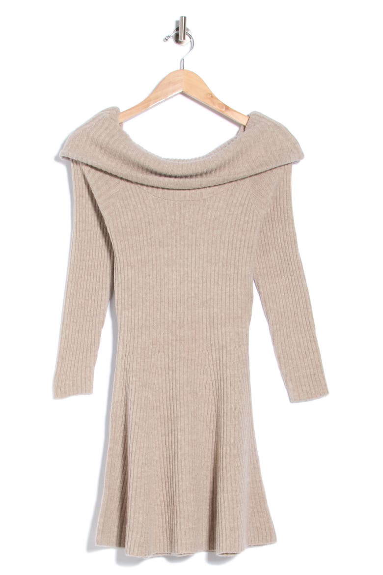 Off the Shoulder Ribbed Flare Minidress, Alternate, color, OATMEAL