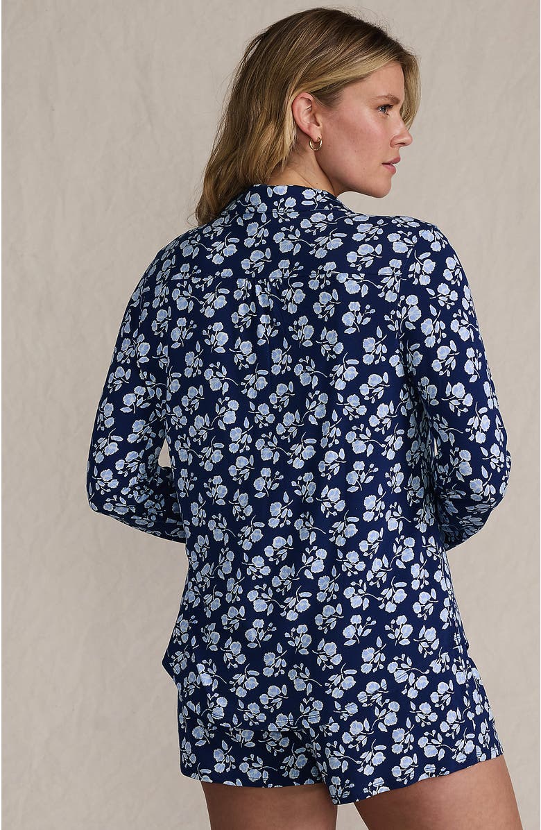 Lands' End Cooling 3 Piece Pajama Set - Long Sleeve Top Cami and Shorts, Alternate, color, Deep Sea Navy Blooms