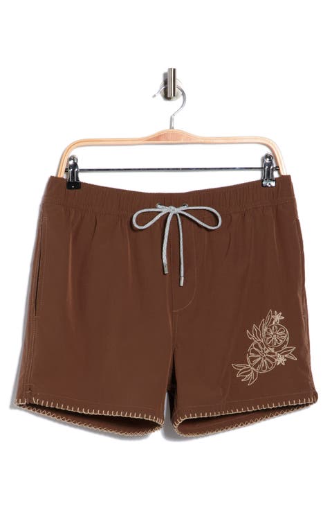 Embroidered Shortie Volley Swim Trunks