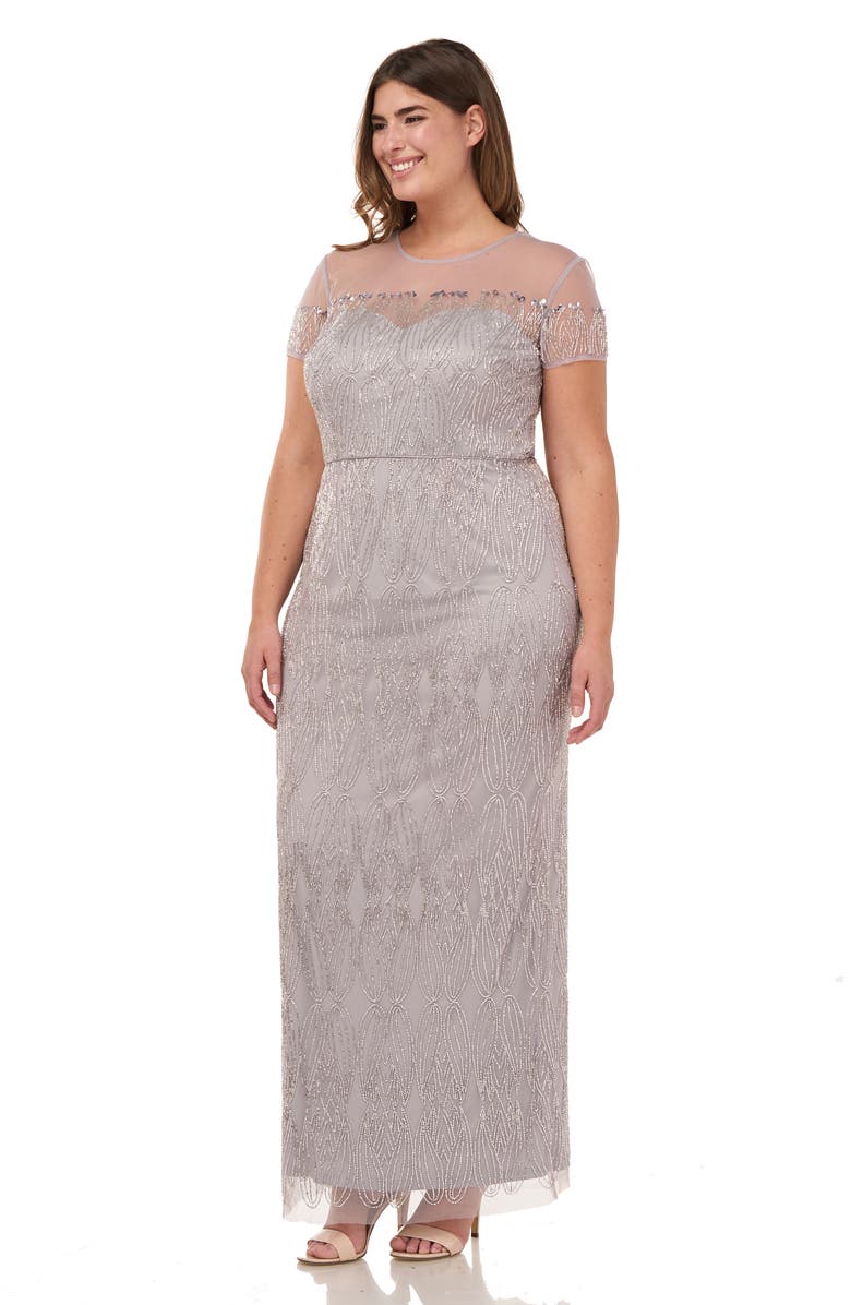 JS Collections Illusion Yoke Beaded Column Gown, Alternate, color, 