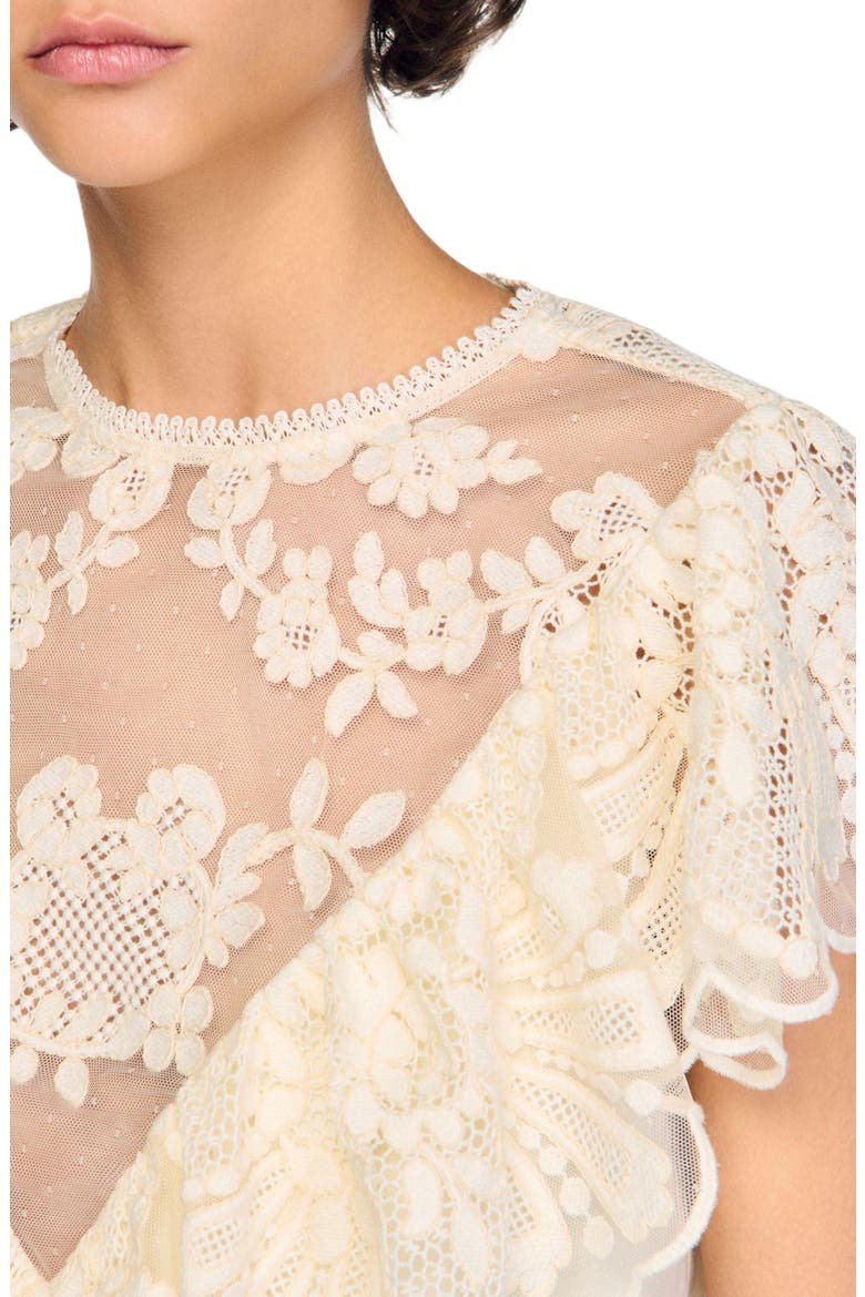 Floral guipure crop top, Alternate, color, Vanilla