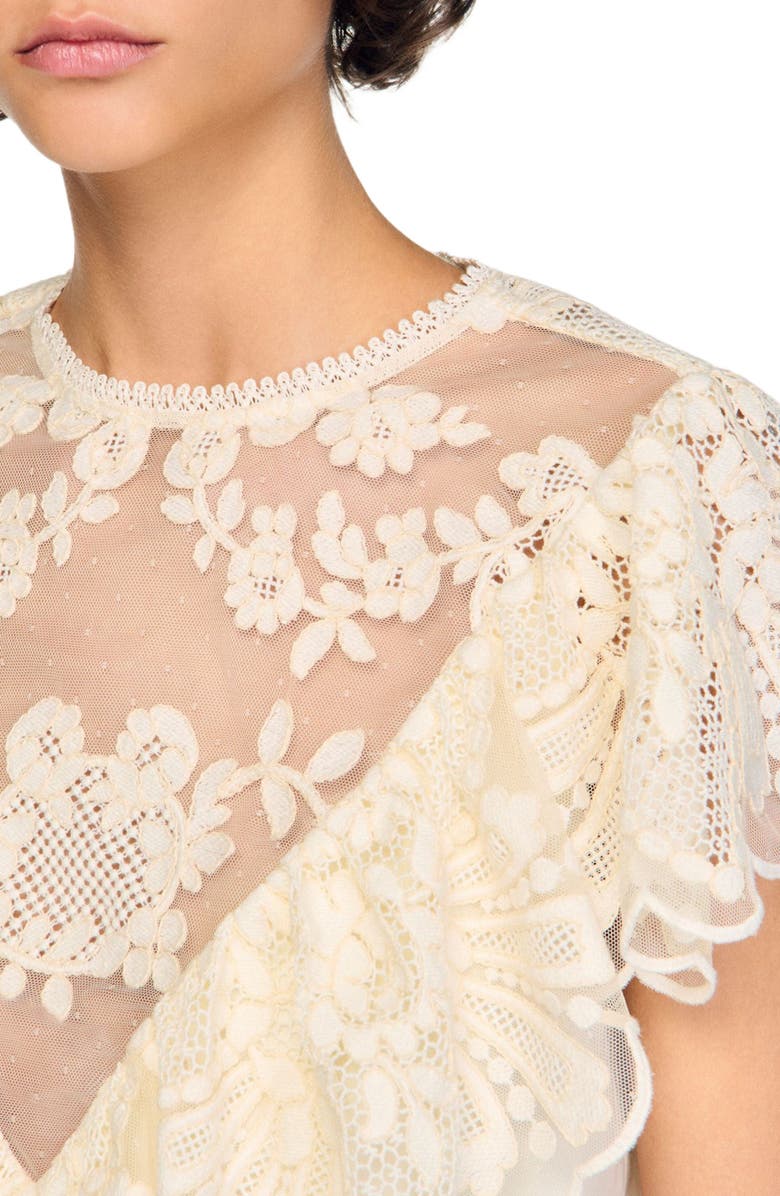 SANDRO Floral guipure crop top, Alternate, color, Vanilla