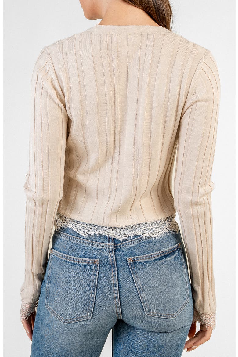 Lace Trim Ribbed Cardigan, Alternate, color, NATURAL