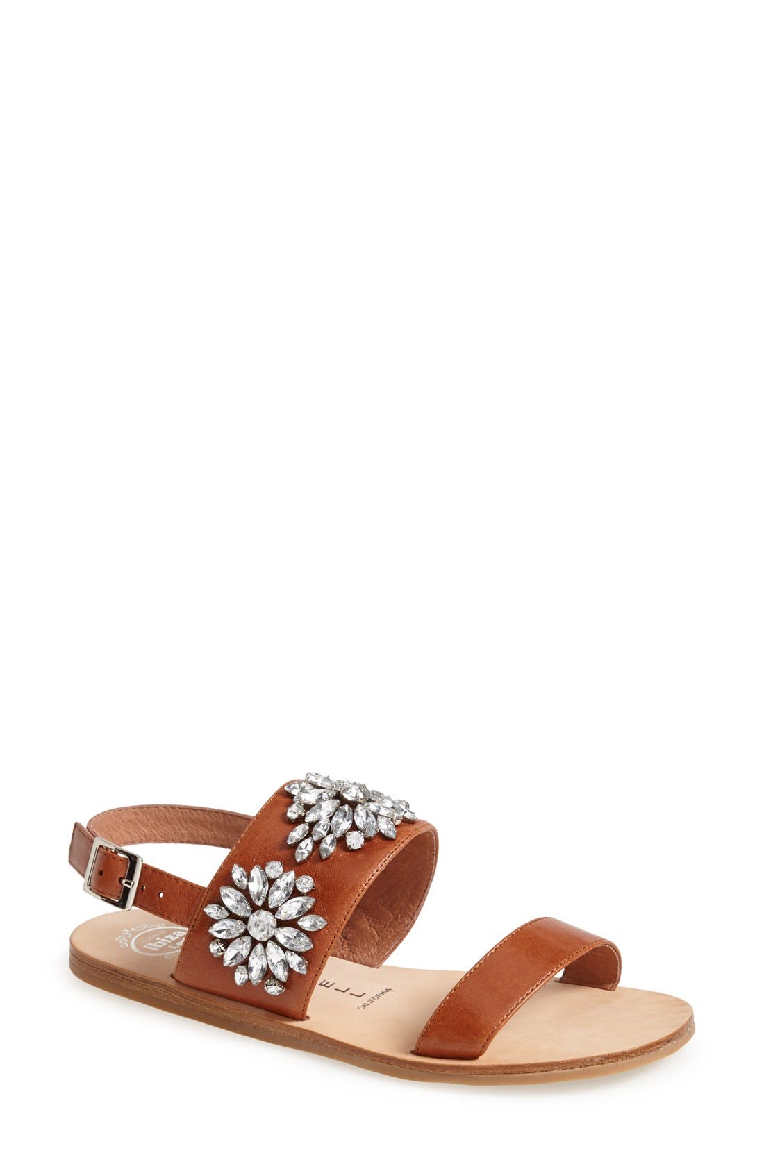 'Dola' Jeweled Leather Sandal, Main, color, TAN/ CLEAR
