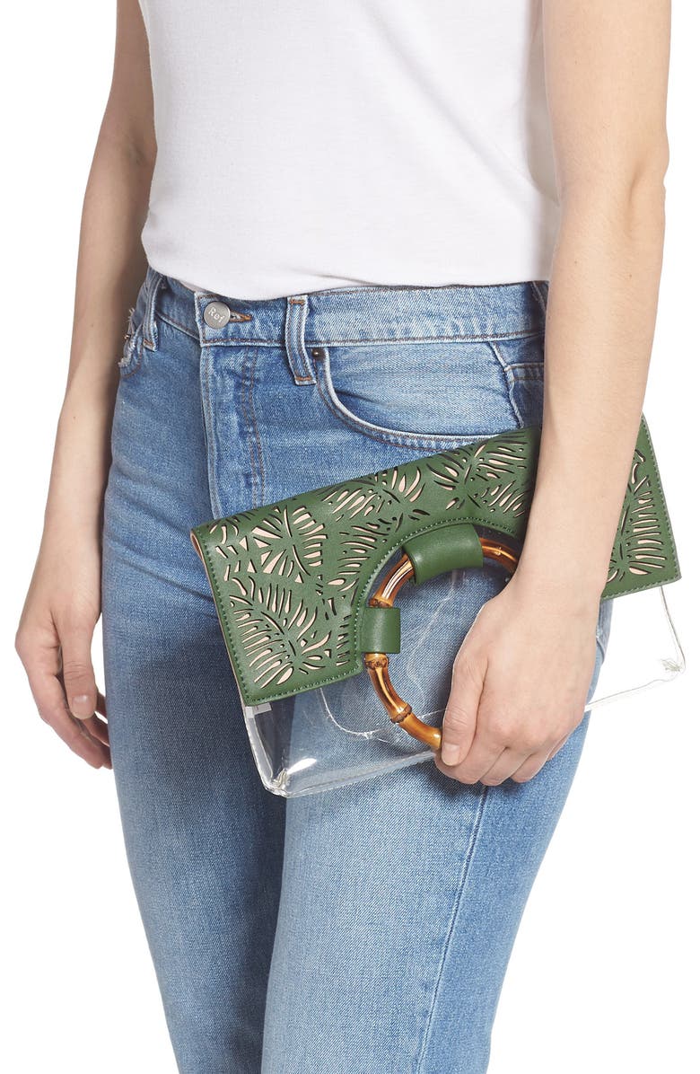 Leith Tropical Transparent Clutch, Alternate, color,