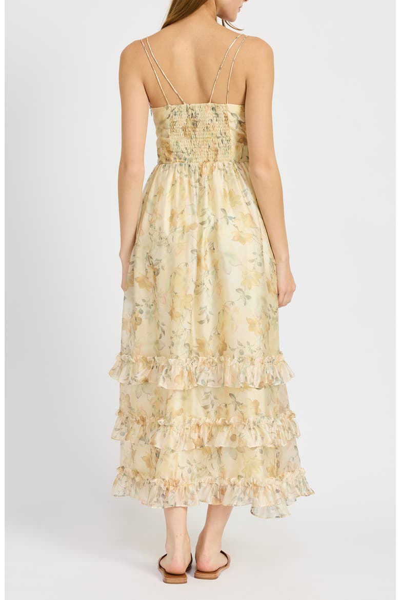 Elliott Floral Tiered Organza Midi Dress, Alternate, color, YELLOW OLIVE