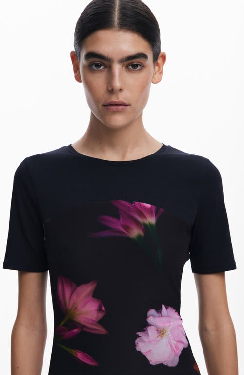 Desigual Floral Print Knit Minidress In Black