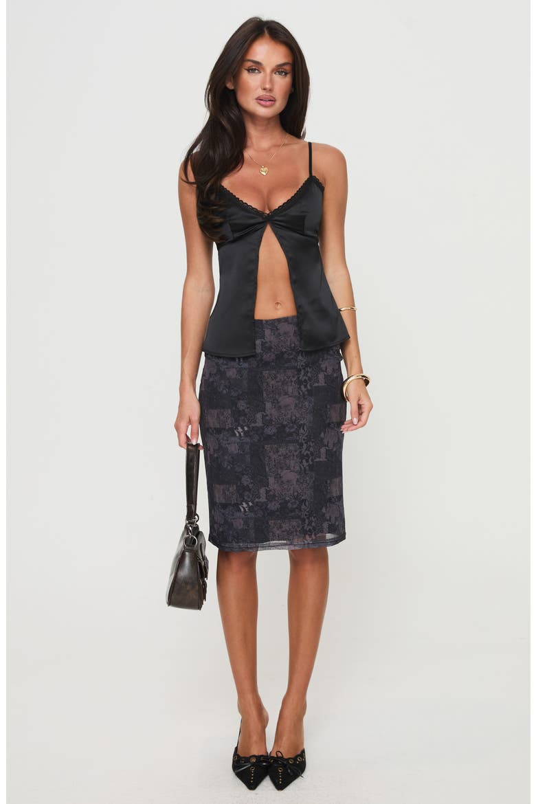 Gunnar Split Front Satin Camisole, Alternate, color, BLACK