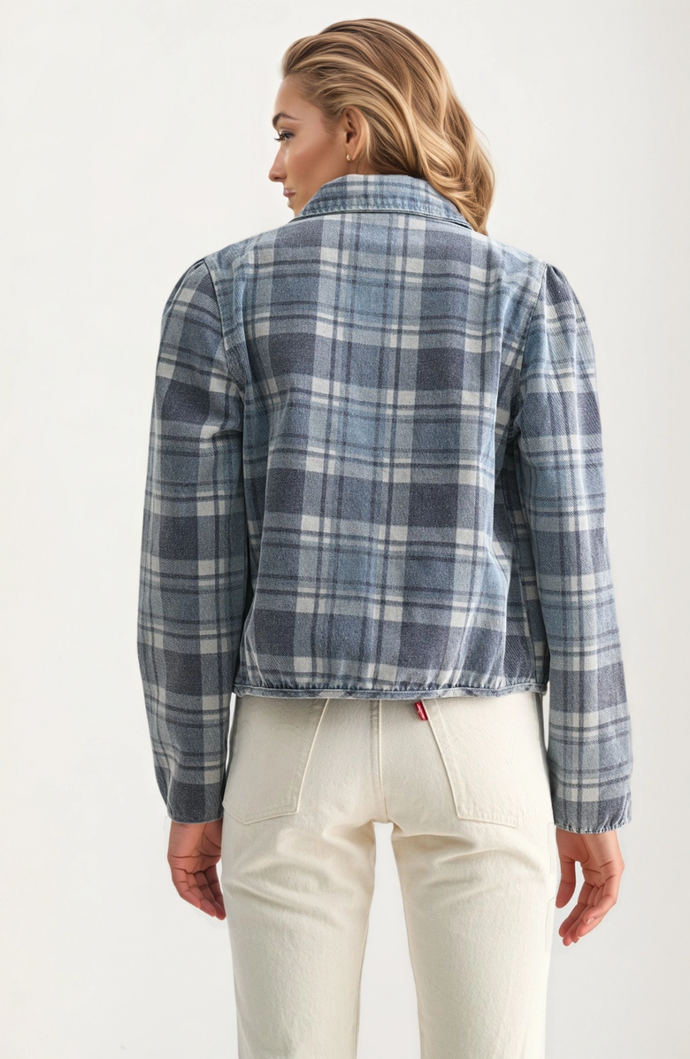 Knit and Lounge Cropped Plaid Button-Front Pocket Detail Jacket, Alternate, color, 