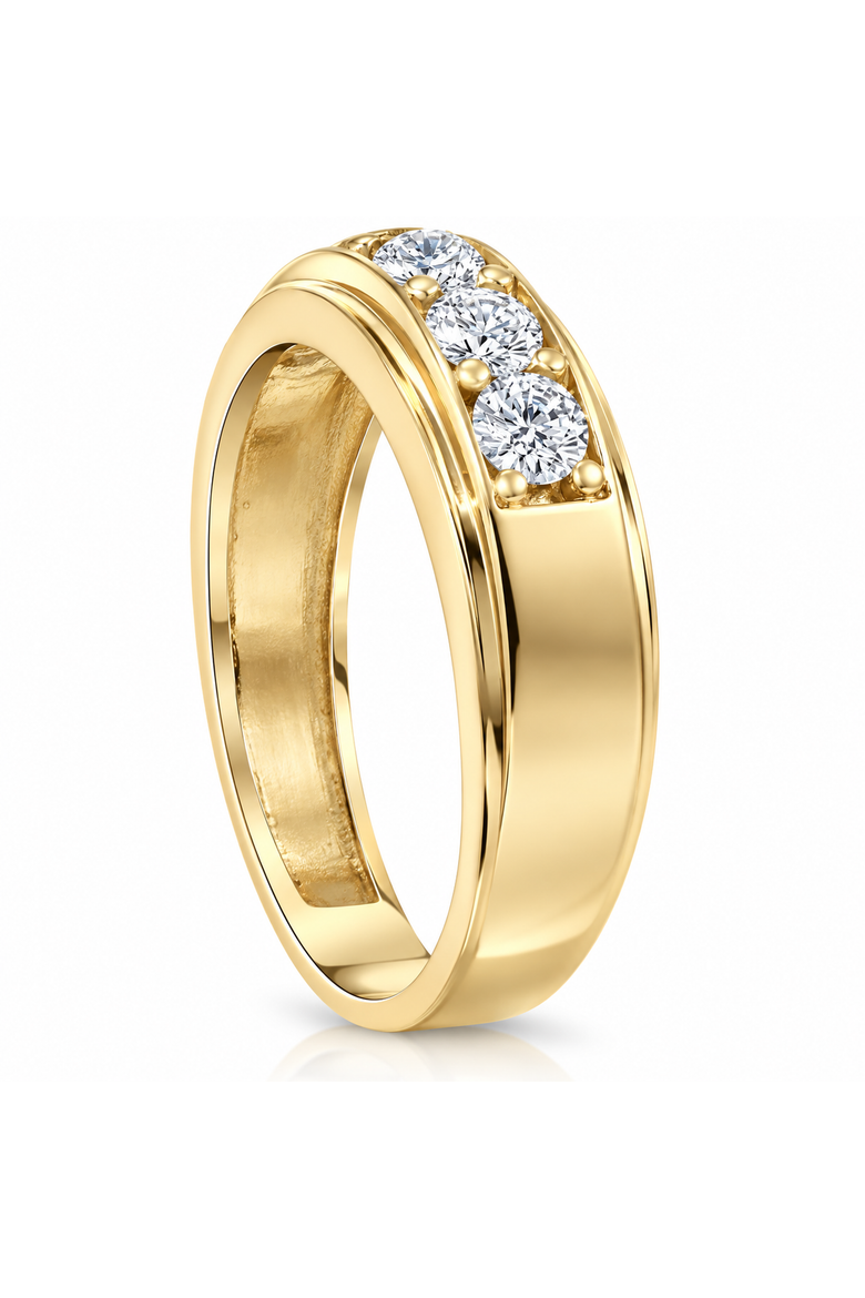 1 Ct Diamond Ring Mens High Polished Solid Gold Wedding Band Lab Grown, Alternate, color, 10K Yellow Gold