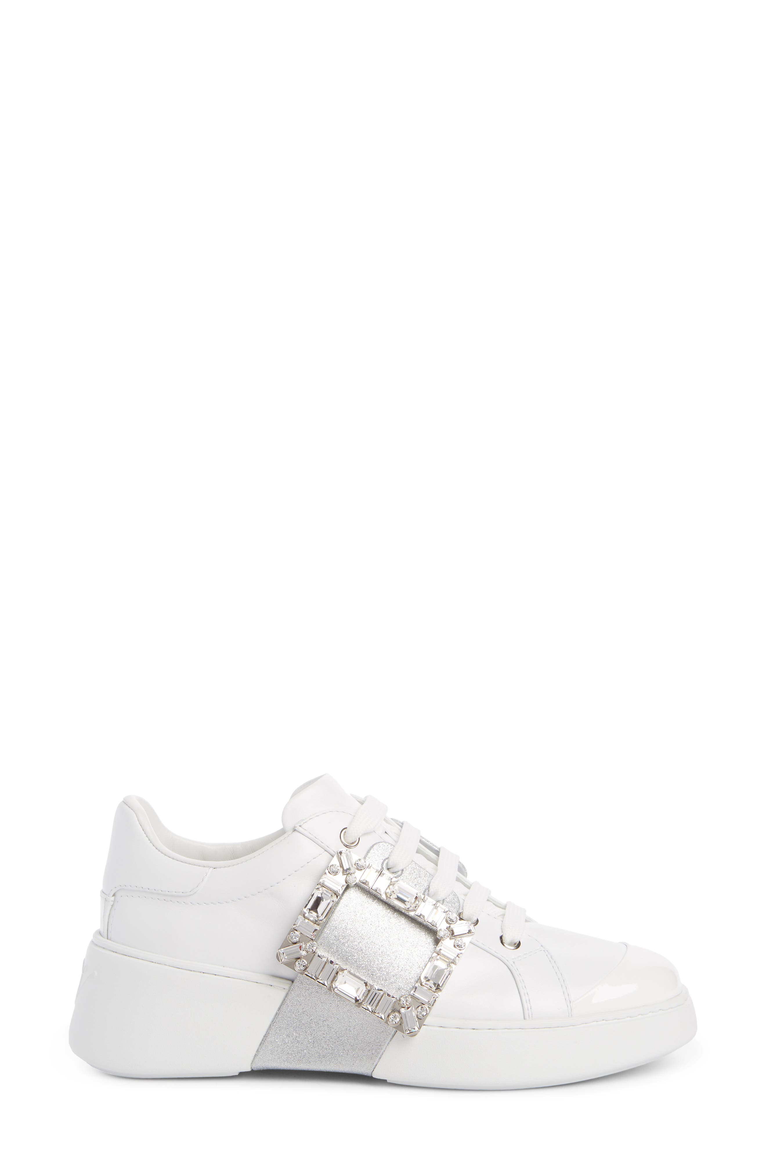 Roger Vivier Viv Skate Crystal Buckle Sneaker, Alternate, color, White