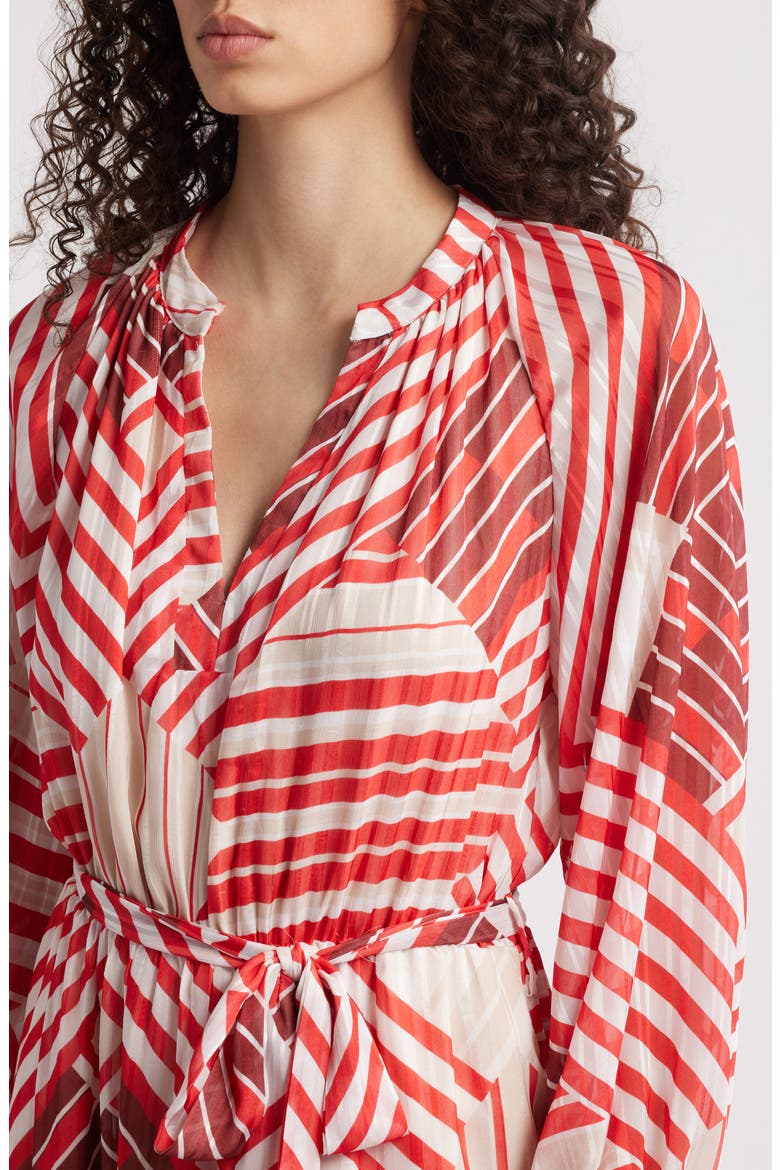 Gaeley Print Tie Waist Long Sleeve Maxi Dress, Alternate, color, RED MULTI