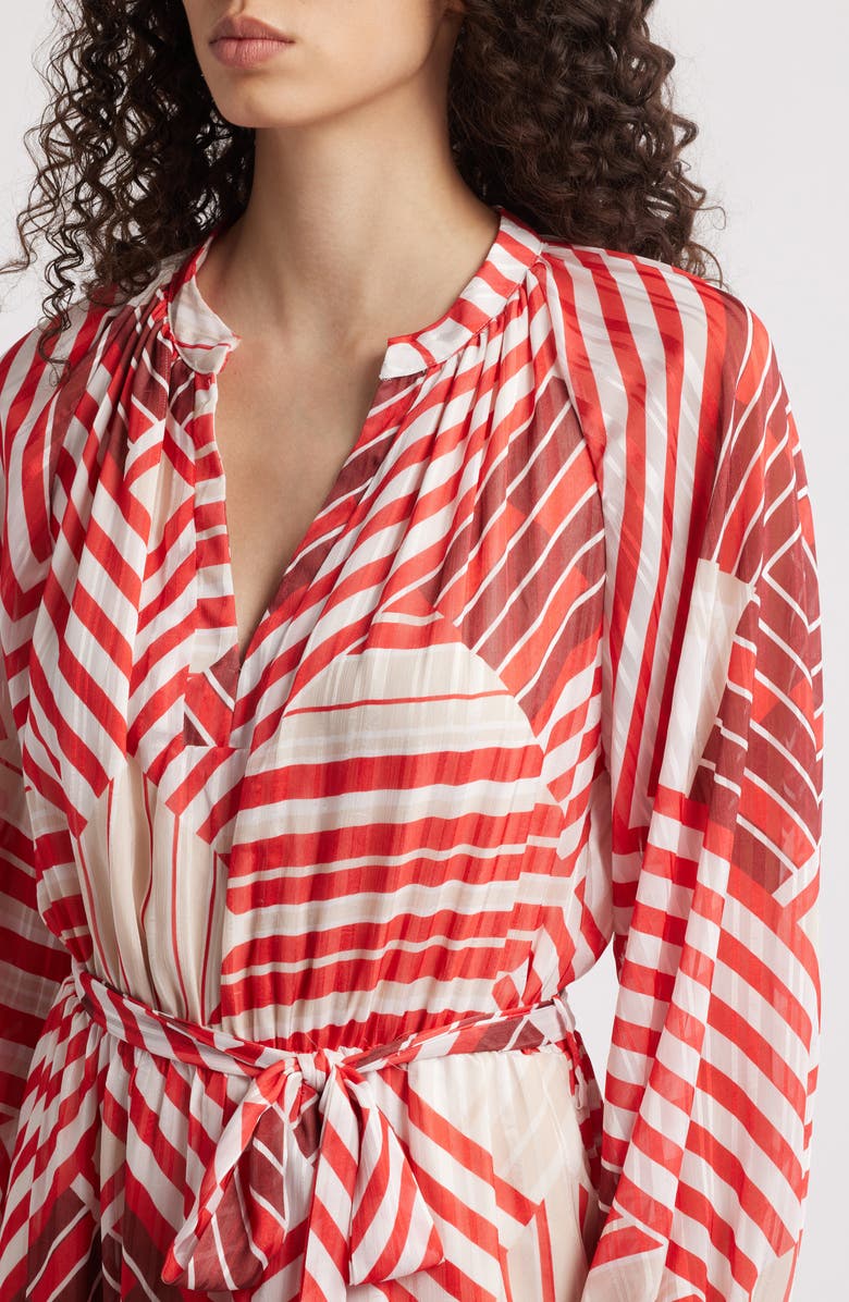 CIEBON Gaeley Print Tie Waist Long Sleeve Maxi Dress, Alternate, color, Red Multi