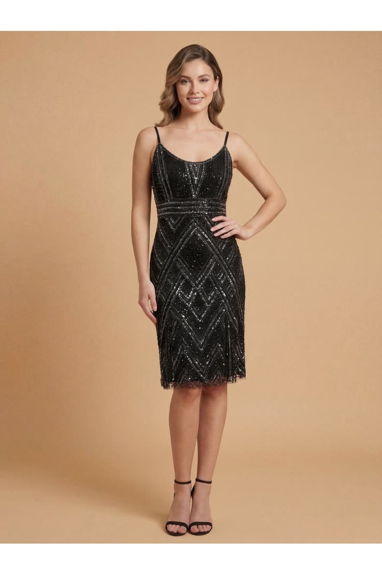 Beaded Flounce Dress, Main, color, Black Gunmetal