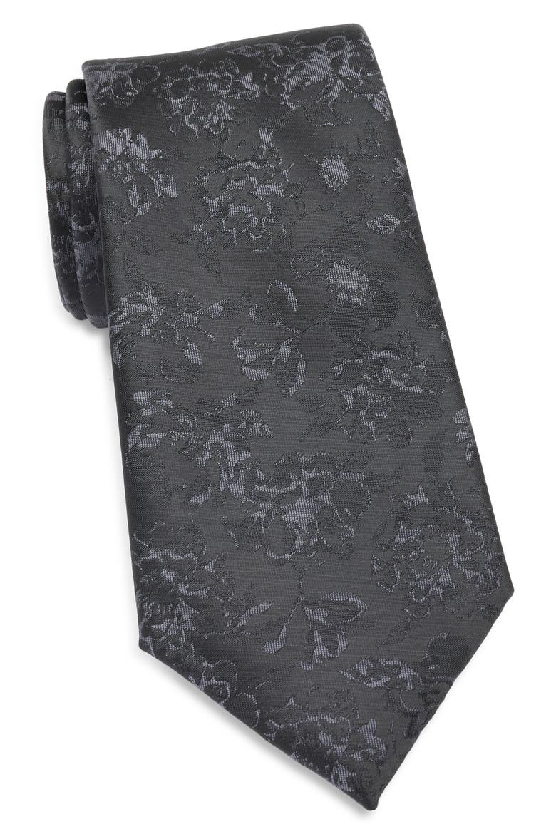 Rowan Floral Tie, Main, color, BLACK