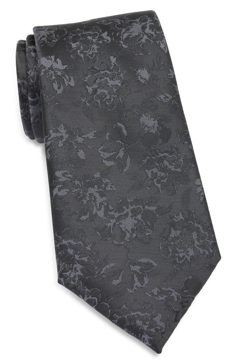 Calvin Klein Rowan Floral Tie, Main, color, Black