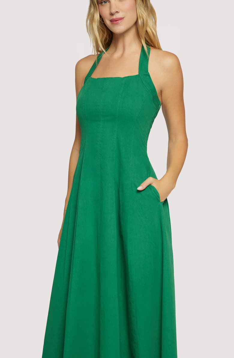 Lost + Wander Portofino Bliss Halter Midi Dress, Alternate, color, Forest Green