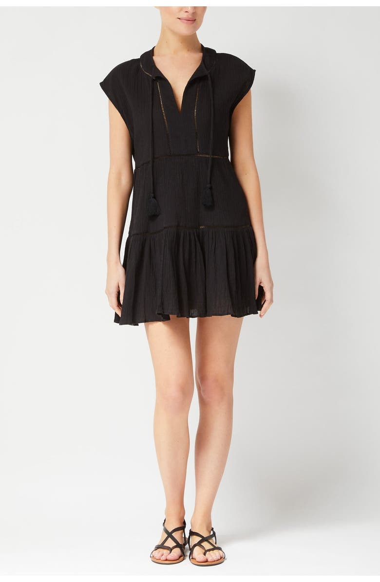 Change of Scenery Gari Cotton Cover-up Cap Sleeve Dress, Alternate, color, Black