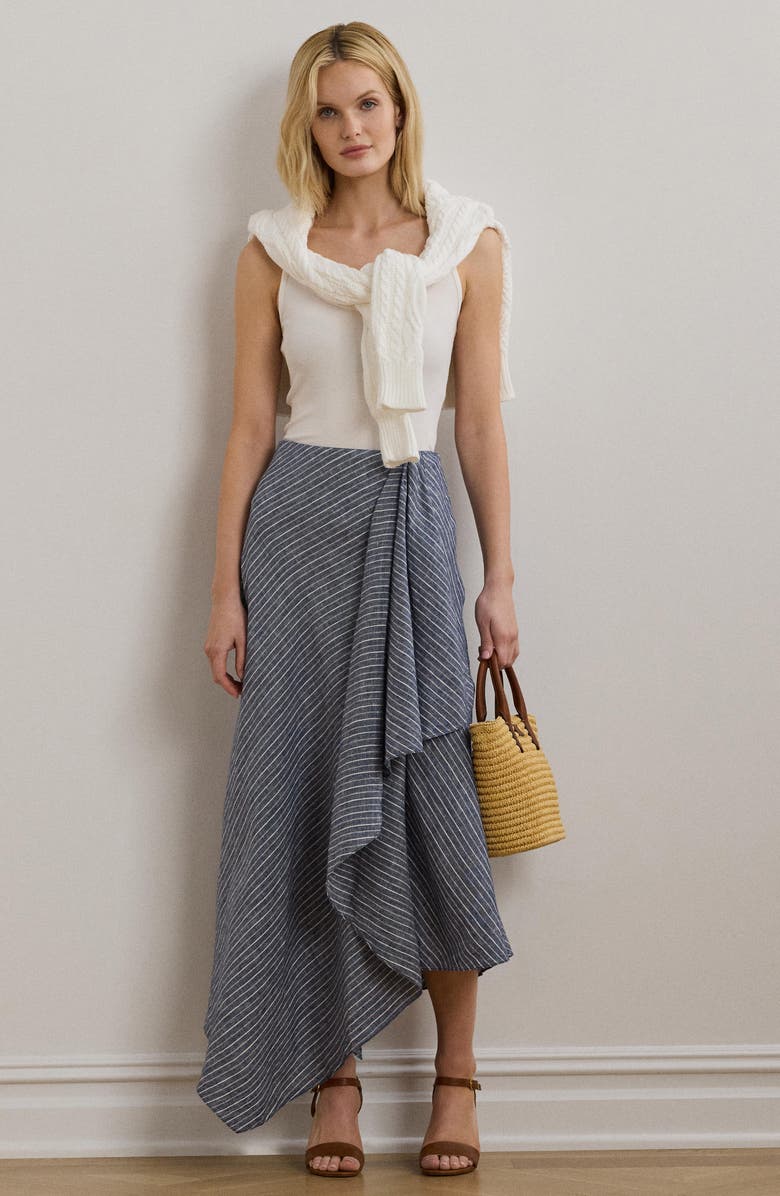 Lauren Ralph Lauren Stripe Handkerchief Hem A-Line Linen Skirt, Alternate, color, Blue/ White