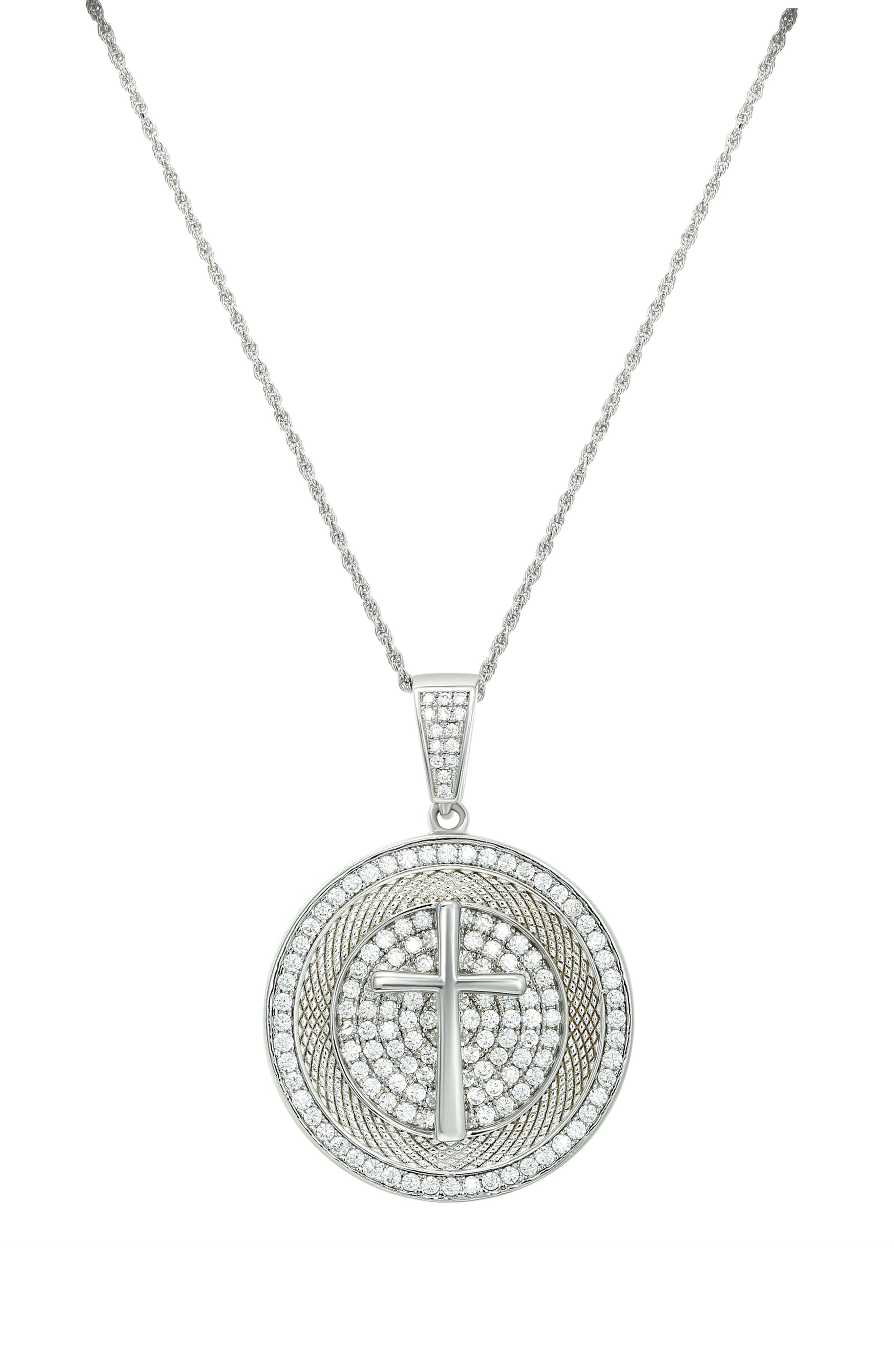 CANDELA JEWELRY CZ Cross Disc Pendant Necklace
