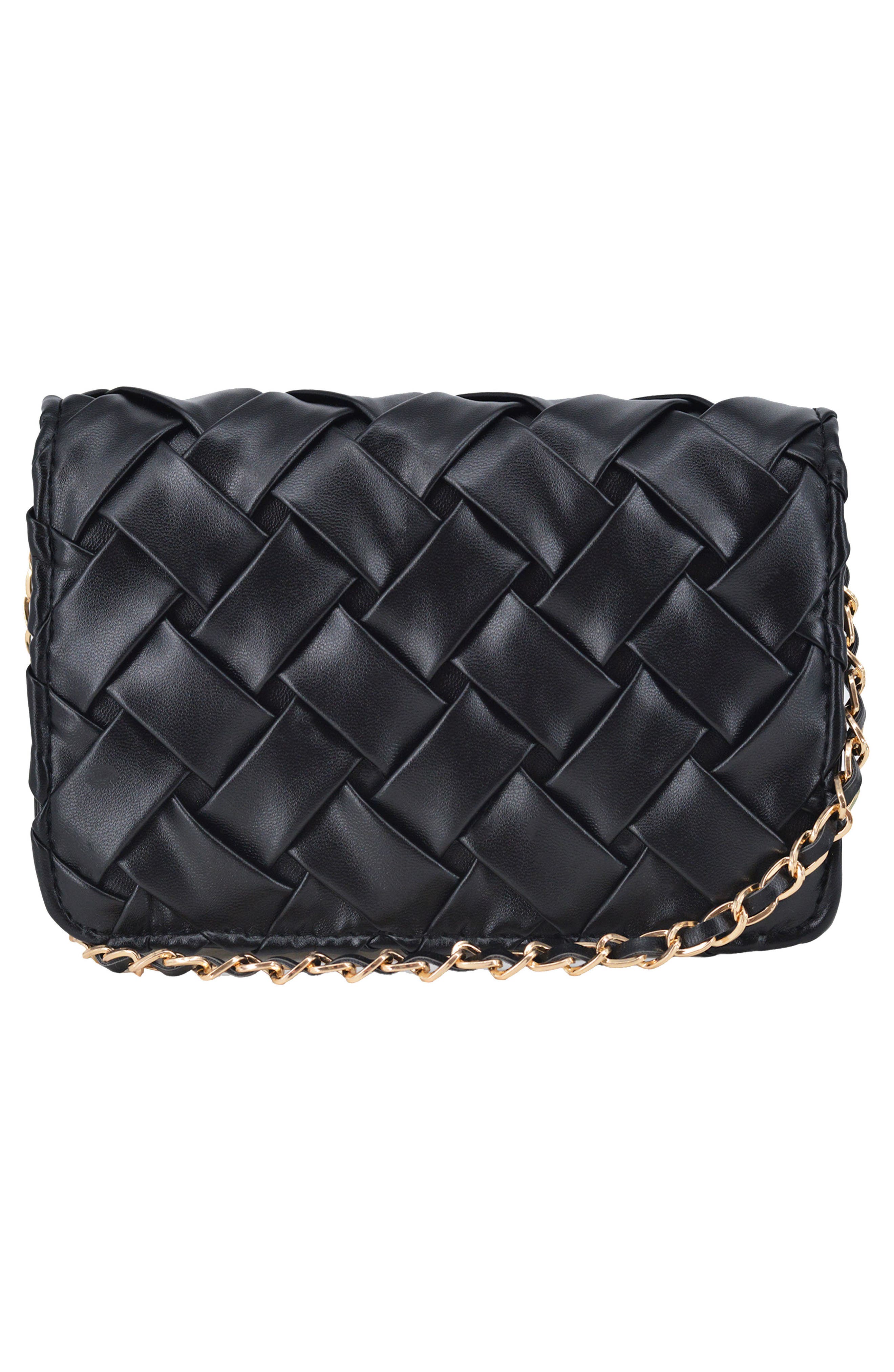 bebe Luca Woven Crossbody Bag, Alternate, color, Black