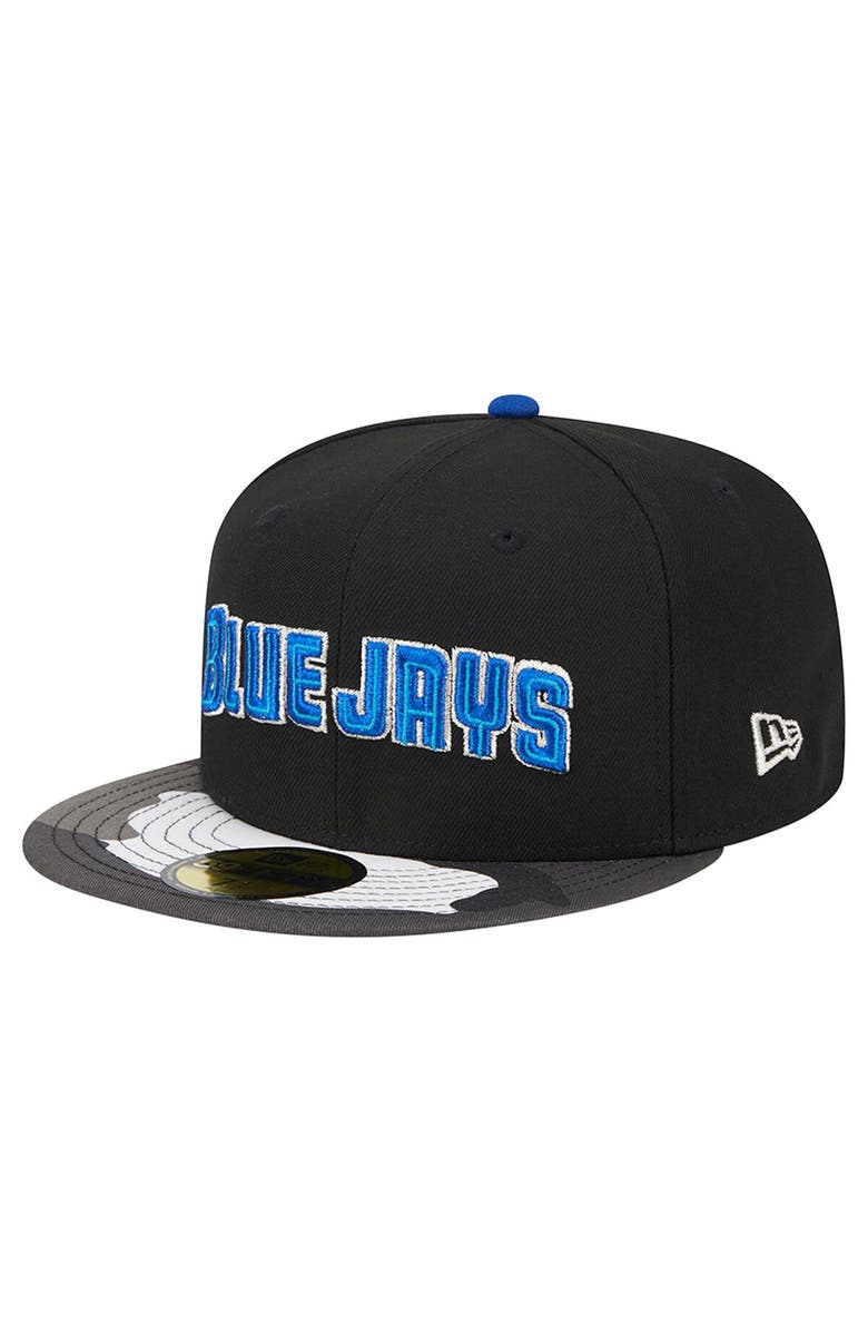 New Era Men
s New Era Black Toronto Blue Jays Metallic Camo 59FIFTY Fitted Hat, Alternate, color, 