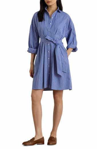 Lauren Ralph Lauren Yarn Dyed Broadcloth Cotton Long Sleeve Shirtdress