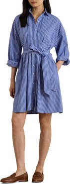 Lauren Ralph Lauren Yarn Dyed Broadcloth Cotton Long Sleeve Shirtdress
