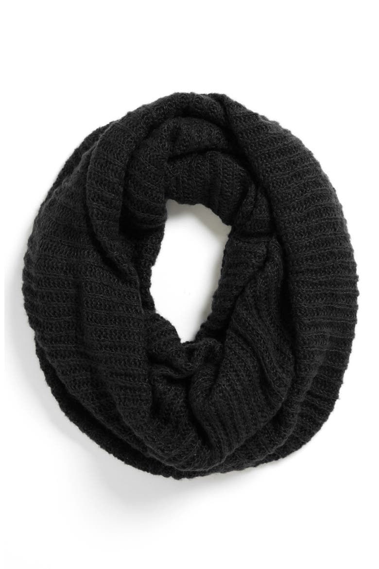 Ribbed Infinity Scarf, Main, color, BLACK