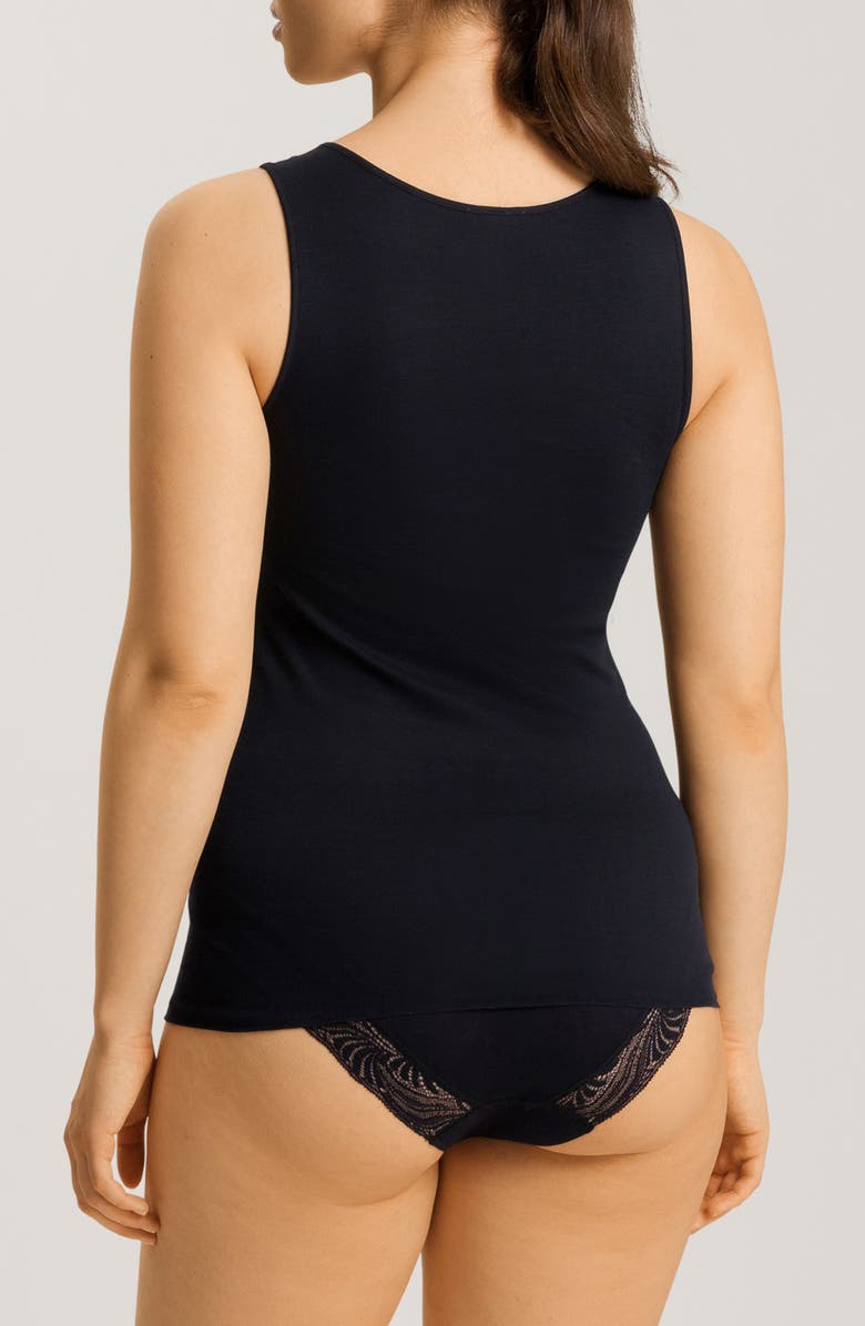 Hanro Cotton Delight Lace Trim Tank Top, Alternate, color, Black