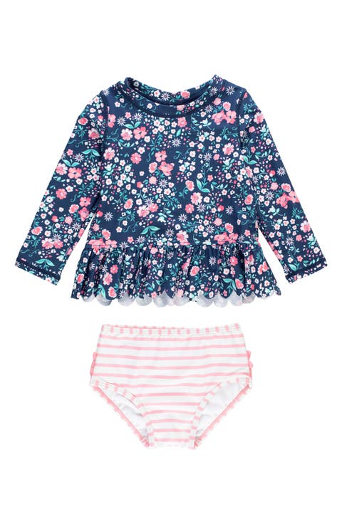 Moonlit Meadow Scalloped Long Sleeve Rash Guard 2-Piece