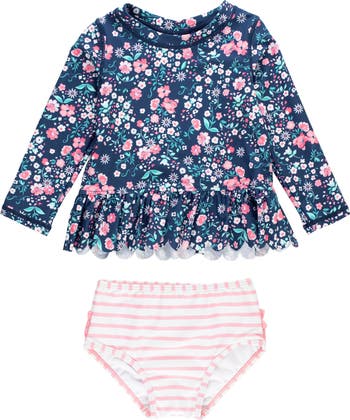 Moonlit Meadow Scalloped Long Sleeve Rash Guard 2-Piece Moonlit Meadow Scalloped Long Sleeve Rash Guard 2-Piece