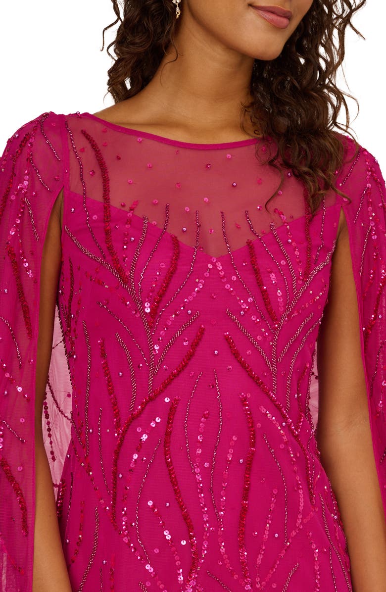 Adrianna Papell Beaded Cape Sleeve Cocktail Dress, Alternate, color,