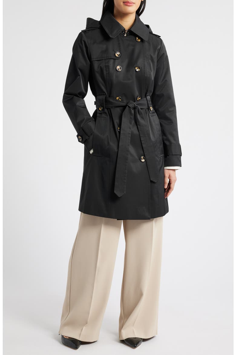 London Fog Missy Hooded Belted Trench Coat (Women) | Nordstromrack