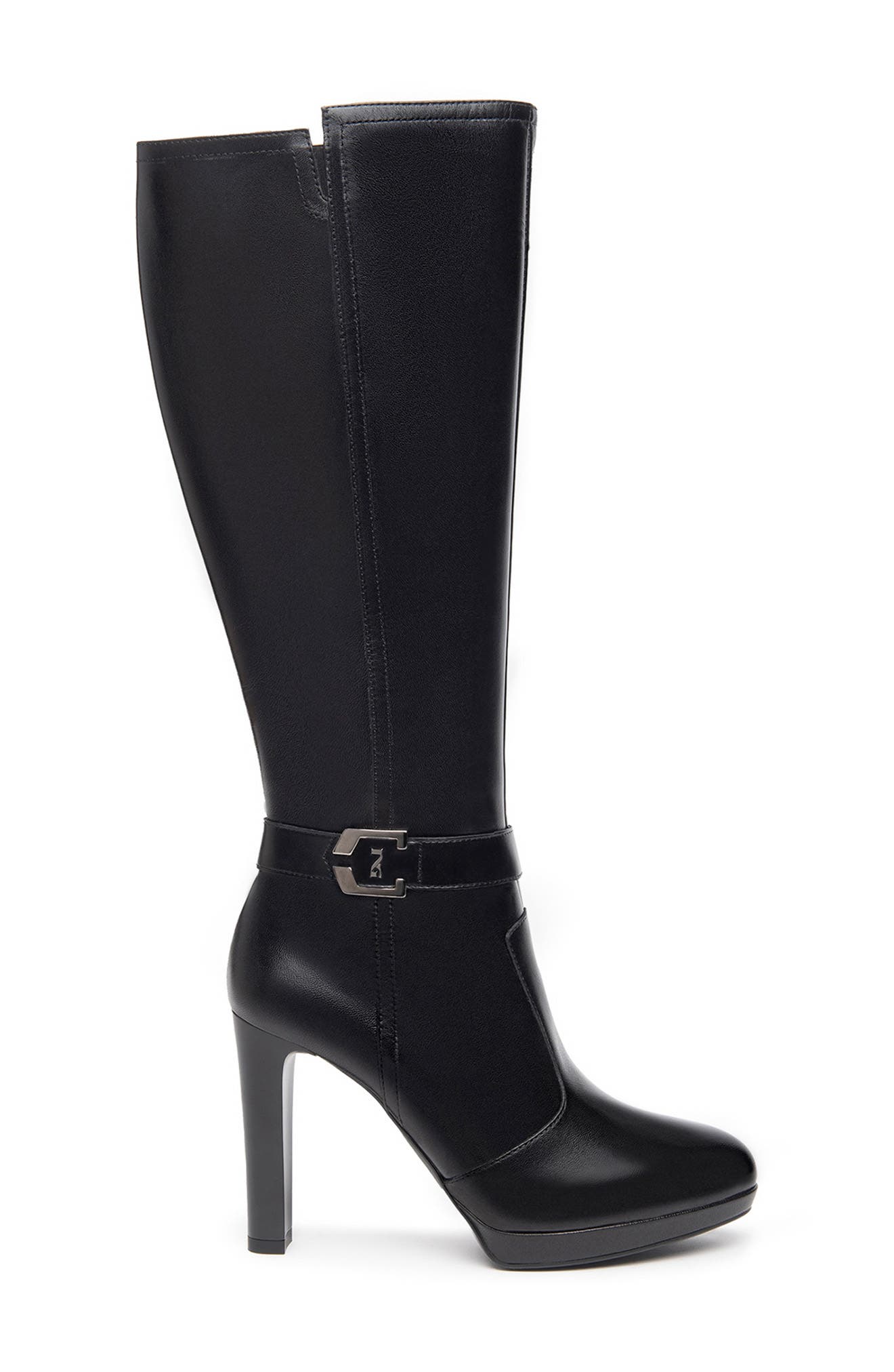 NeroGiardini Logo Plate Knee High Platform Boot, Alternate, color, Black