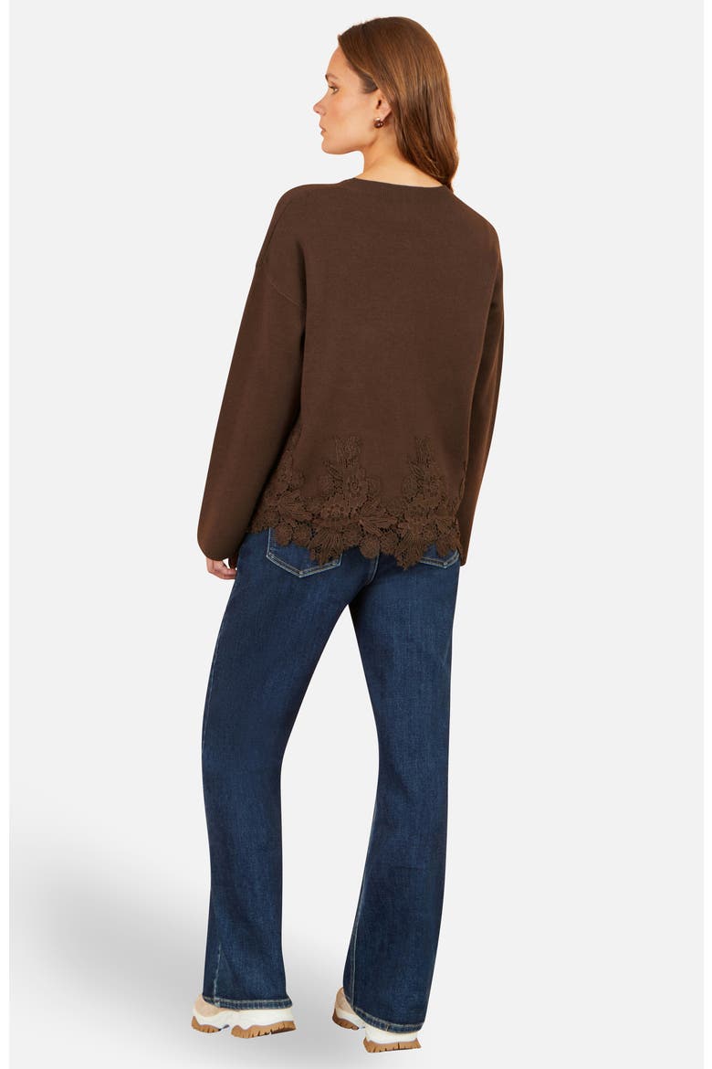 Relaxed Floral Lace Trim Jumper, Alternate, color, Brown