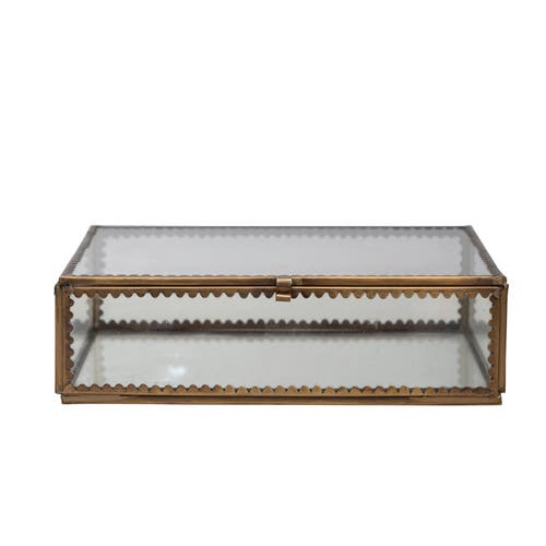 Storied Home Long Brass And Glass Display Box With Scalloped Edges And Antique Finish, Brass Color In Gold