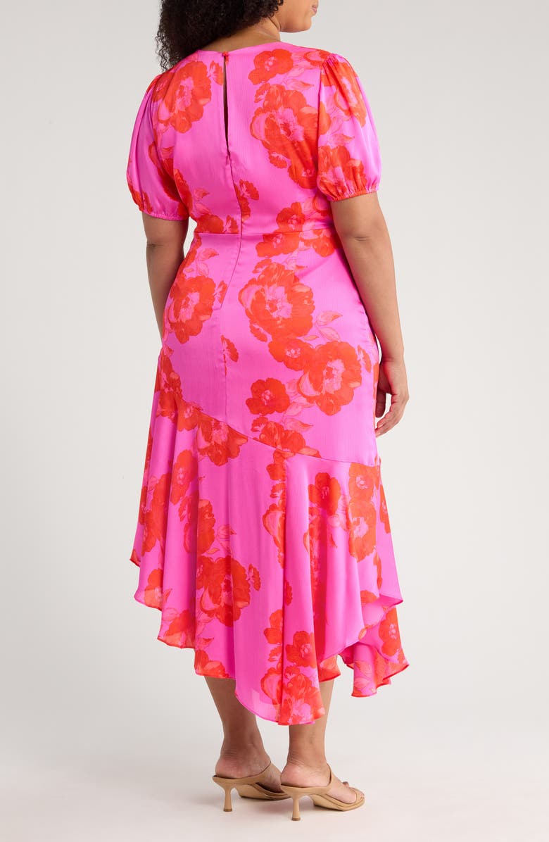 SUGARLIPS Lailah Floral Balboa Asymmetric Midi Dress, Alternate, color, Magenta Red