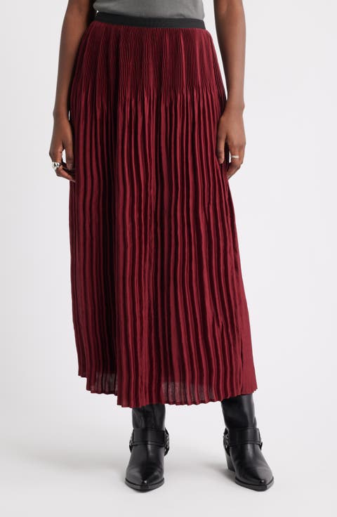 Pleated Satin Midi Skirt