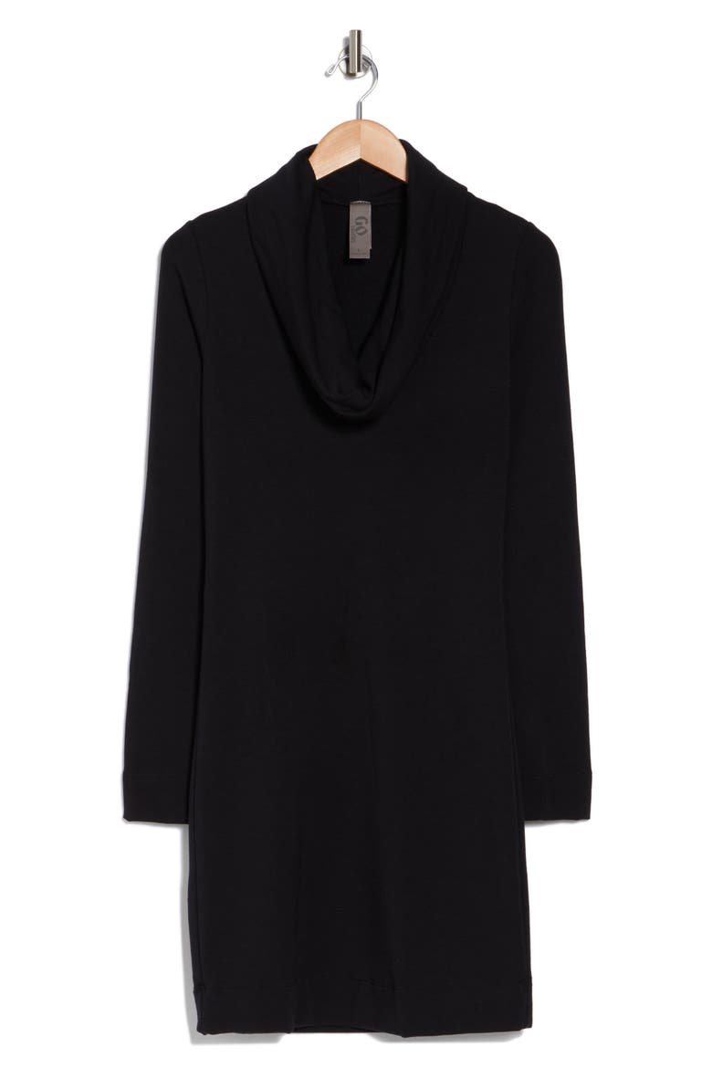 Cowl Neck Long Sleeve Shift Dress, Main, color, BLACK