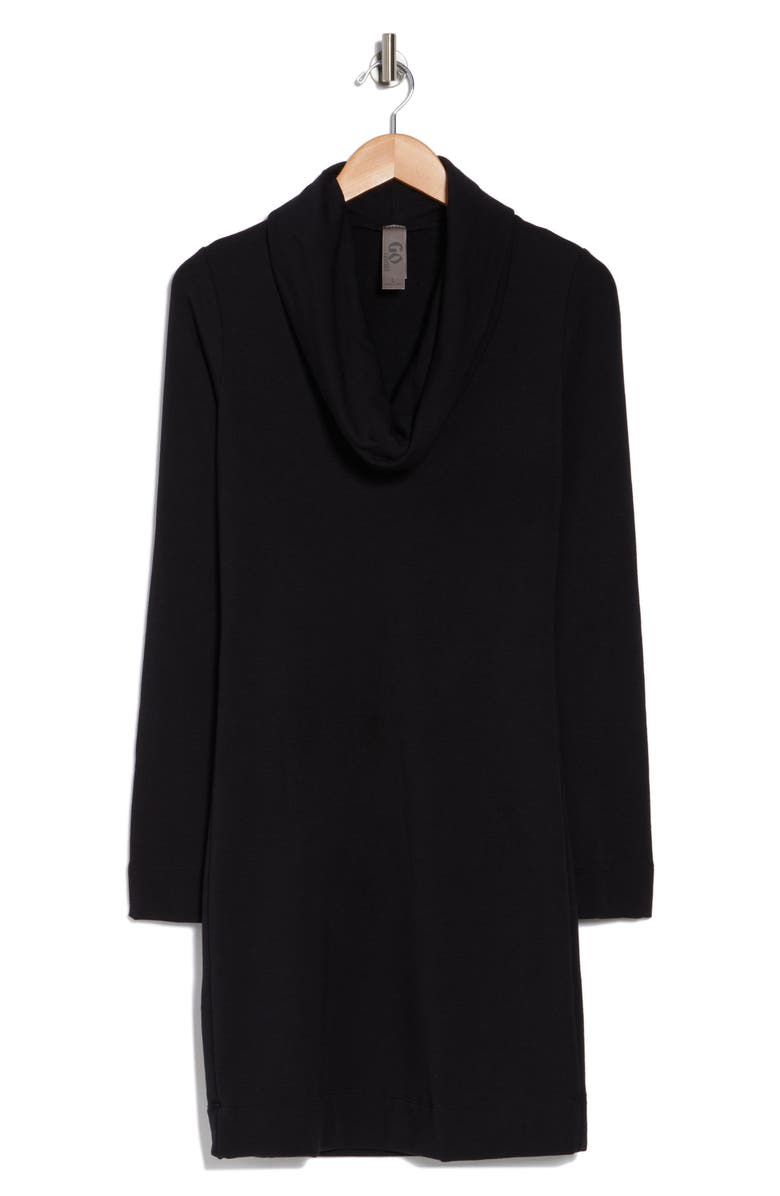 GO COUTURE Cowl Neck Long Sleeve Shift Dress, Main, color, Black