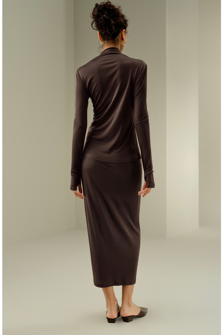 Women's Silk Jersey Slim Fitted Long Sleeve Top, Alternate, color, Cocoa