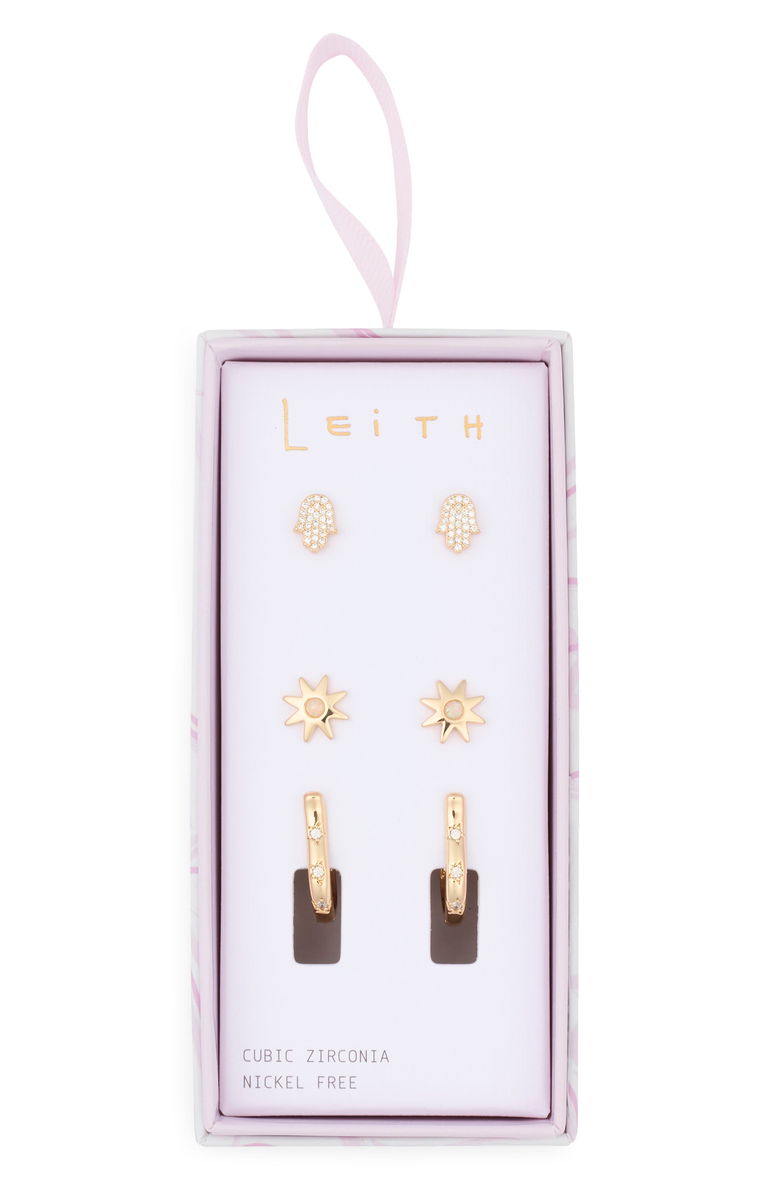 Leith 3-Pack CZ Hamsa Assorted Earrings