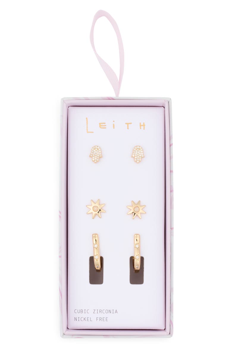 3-Pack CZ Hamsa Assorted Earrings, Main, color, CLEAR- GOLD