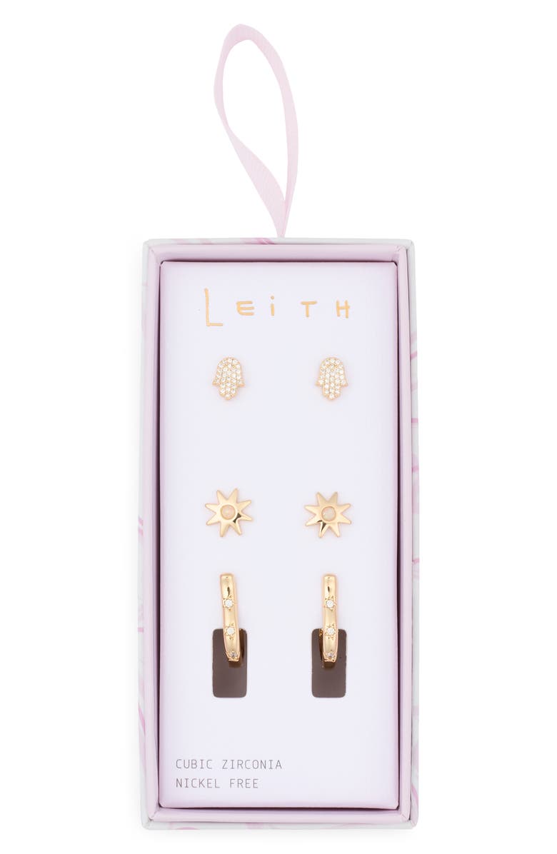 Leith 3-Pack CZ Hamsa Assorted Earrings, Main, color, Clear- Gold