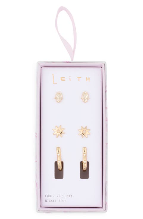 3-Pack CZ Hamsa Assorted Earrings