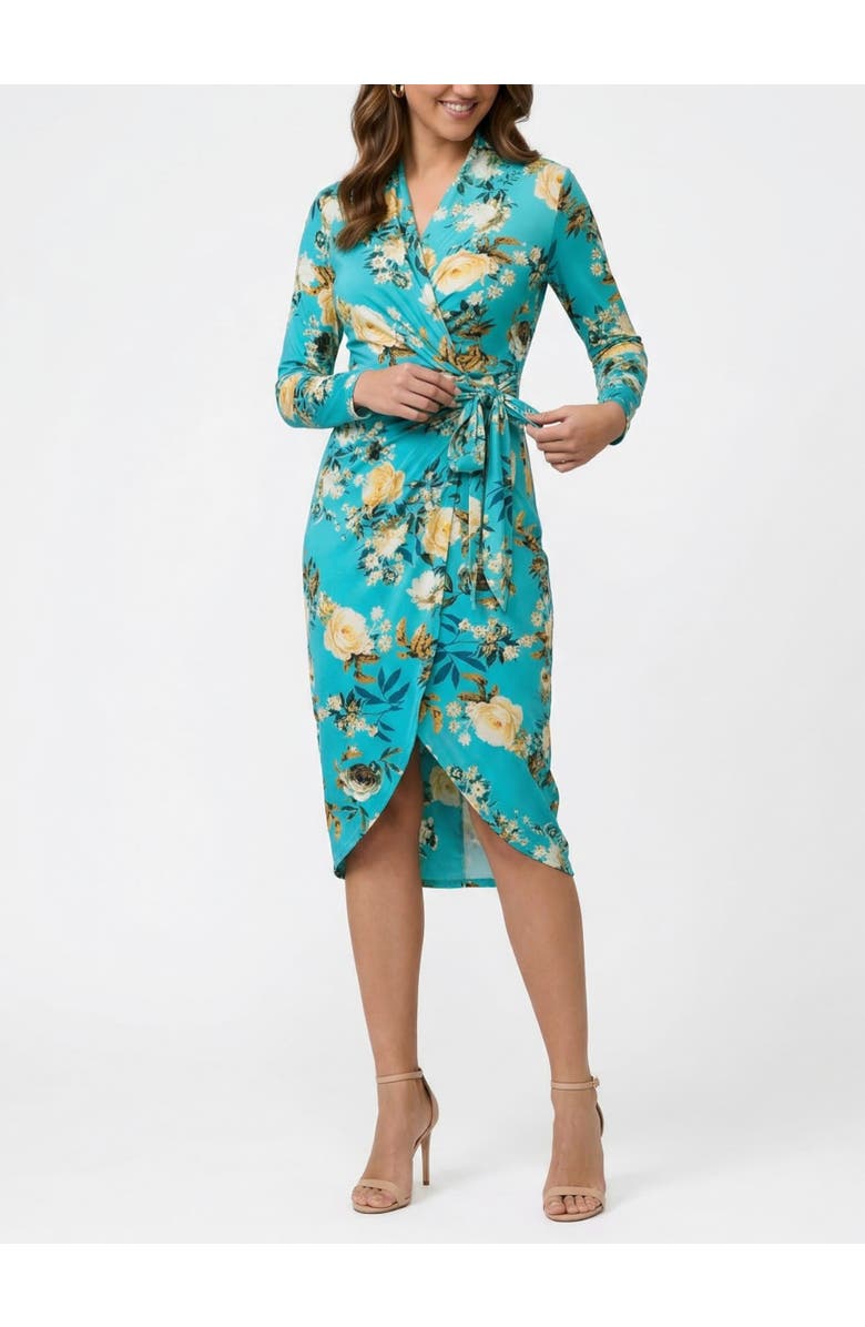 RACHEL Rachel Roy Printed Marlene Wrap Midi Dress, Main, color, Green Floral