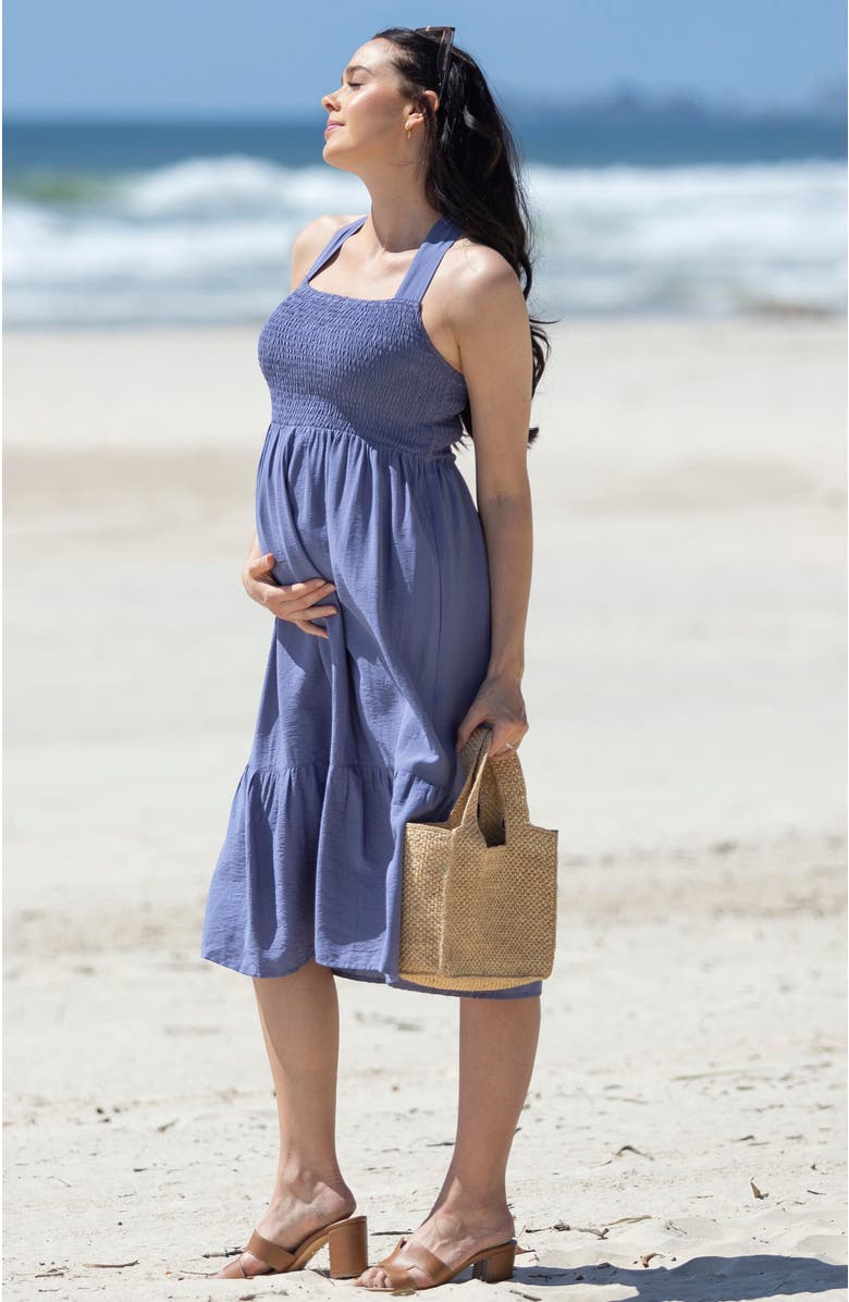 Angel Maternity Lily Maternity Summer Shirred Dress, Alternate, color, Blue