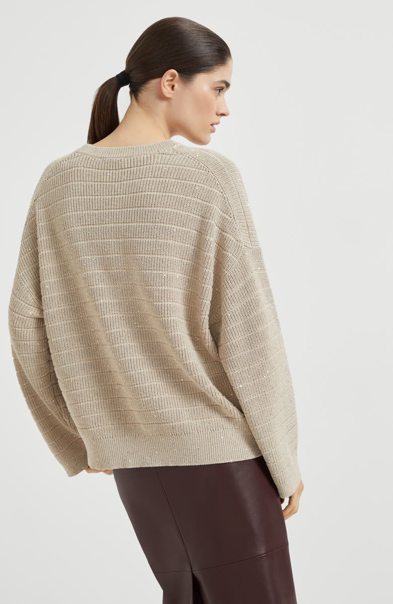 Brunello Cucinelli Cotton Diamond yarn sweater, Alternate, color, Warm Beige