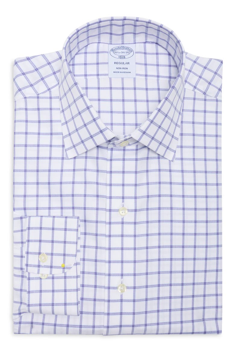 Regular Fit Check Twill Non-Iron Button-Up Shirt, Alternate, color, PURPLE/ WHITE